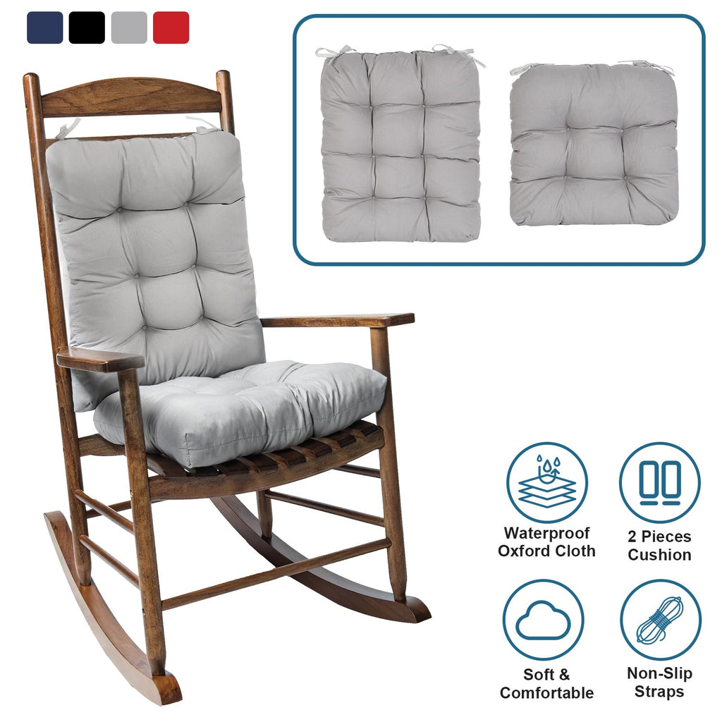 2Pcs Waterproof Rocking Chair Cushion Upper And Lower Back And Seat Sets with Non-Slip Ties Oxford Cloth Surface Polyester Filling Comfortable for Ind
