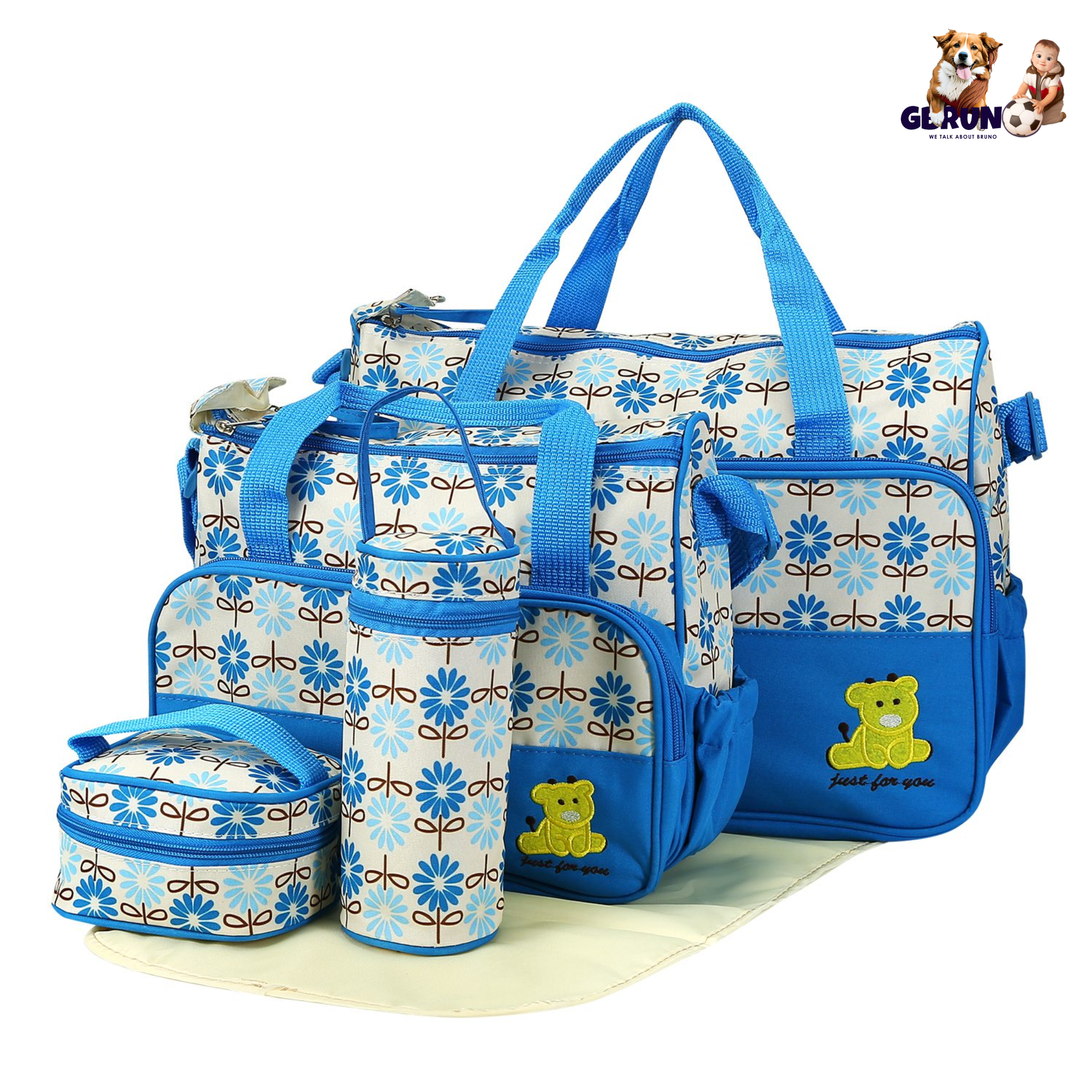 5PCS Baby Nappy Diaper Bags Set Mummy Diaper Shoulder Bags w/ Nappy Changing Pad Insulated Pockets Travel Tote Bags For Mom Dad