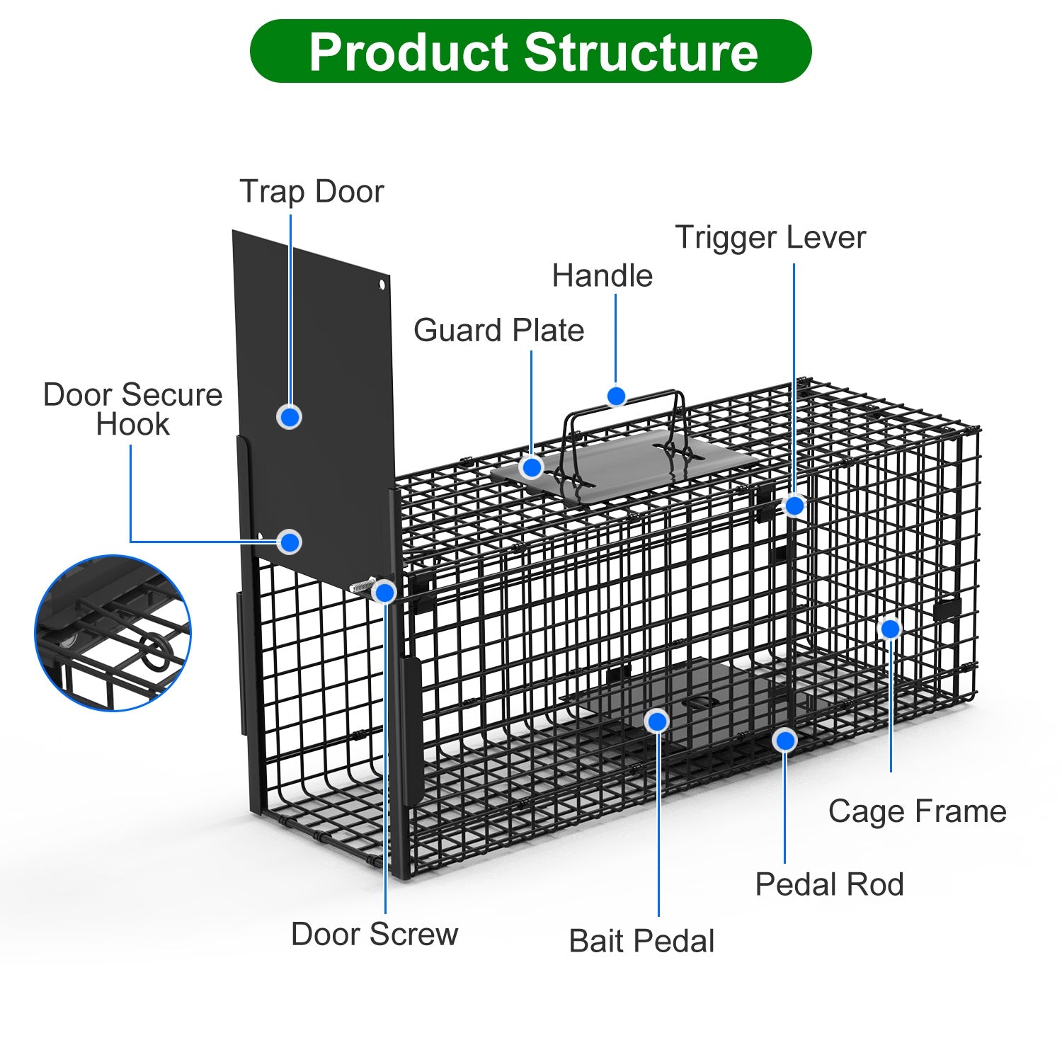 26in Single Door Live Animal Cage Trap For Animals Under 5LBS Easy To Setup Humane Galvanized Iron Trap Cage For Small Cats Rabbits Squirrels Moles Ch