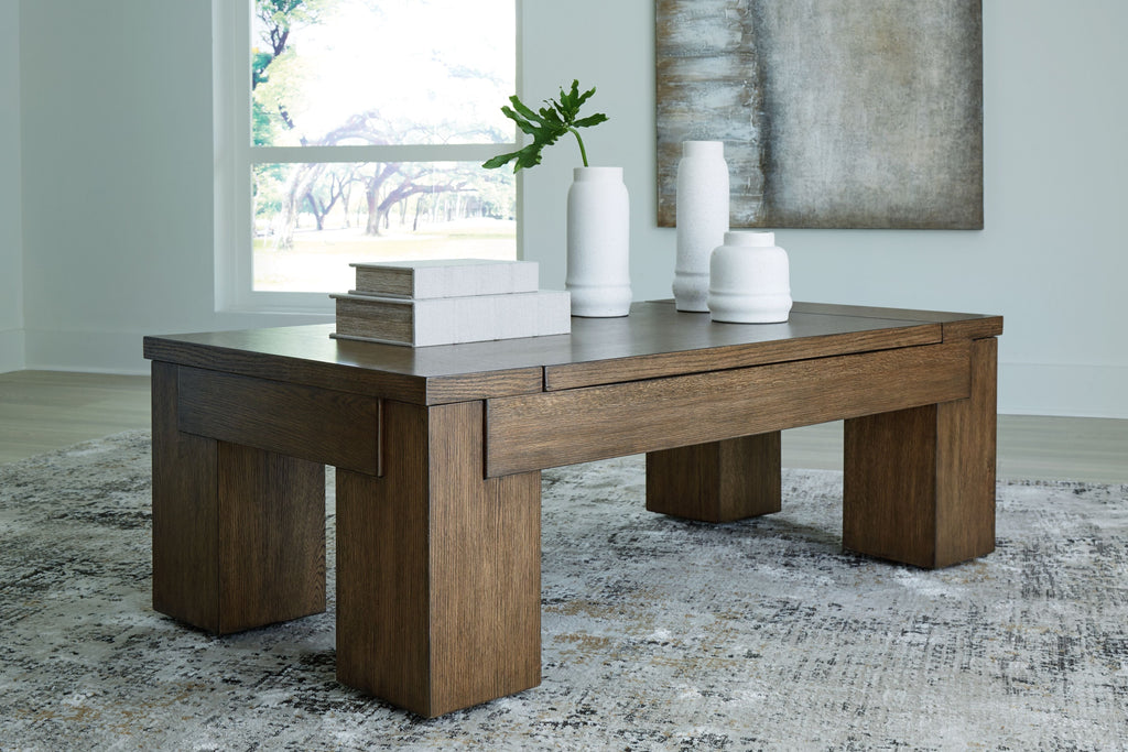 Rosswain - Lift Top Cocktail Table - Warm Brown