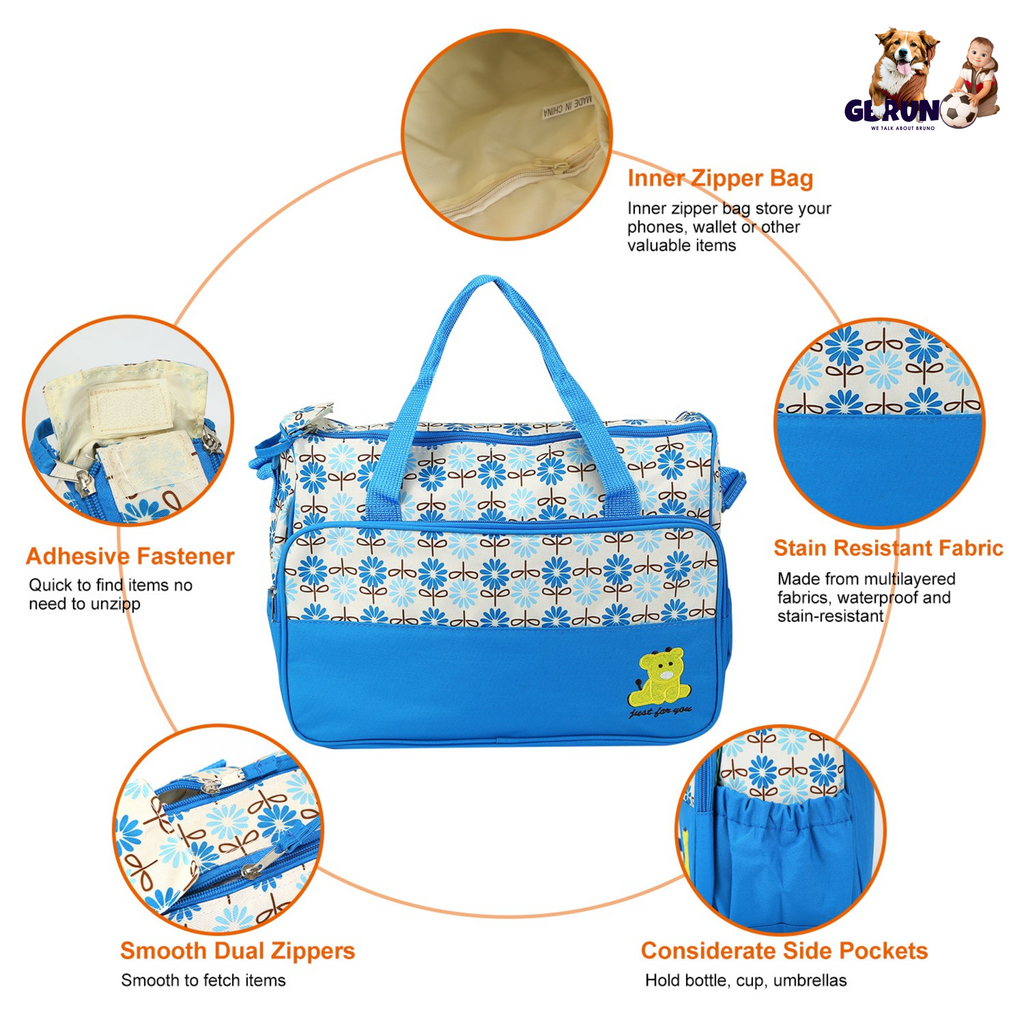 5PCS Baby Nappy Diaper Bags Set Mummy Diaper Shoulder Bags w/ Nappy Changing Pad Insulated Pockets Travel Tote Bags For Mom Dad