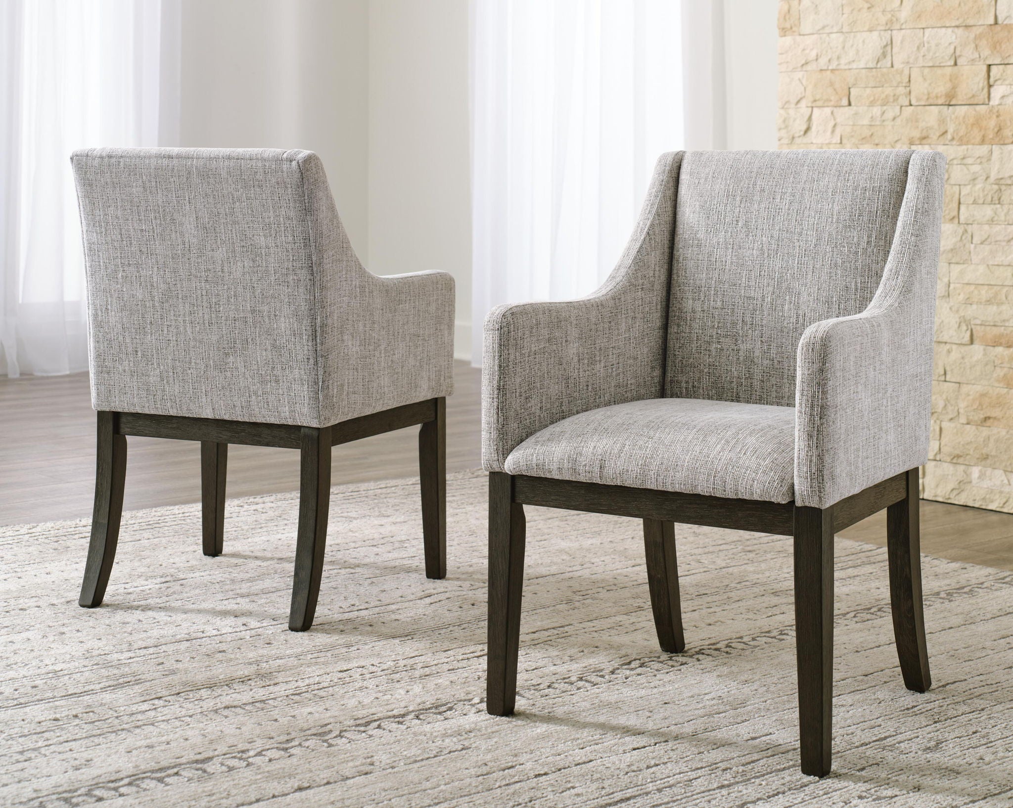 Burkhaus - Dining UPH Arm Chair (Set of 2) - Beige / Dark Brown
