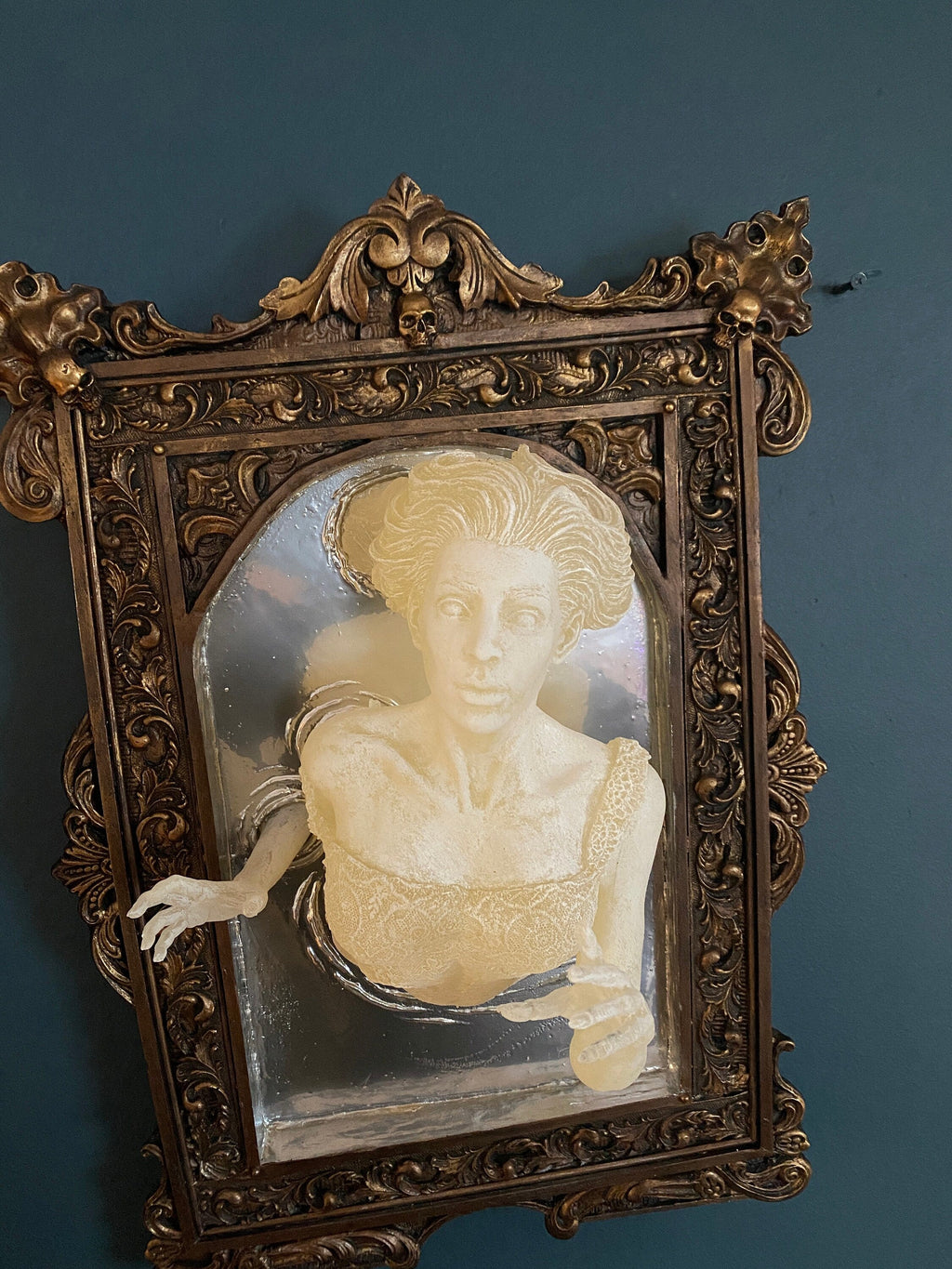 Ghost in the Mirror Wall Plaque, Glow in the Dark, XL Version | Victorian Gothic Haunted Wall Art | Gift for Halloween and Spooky Home Decor