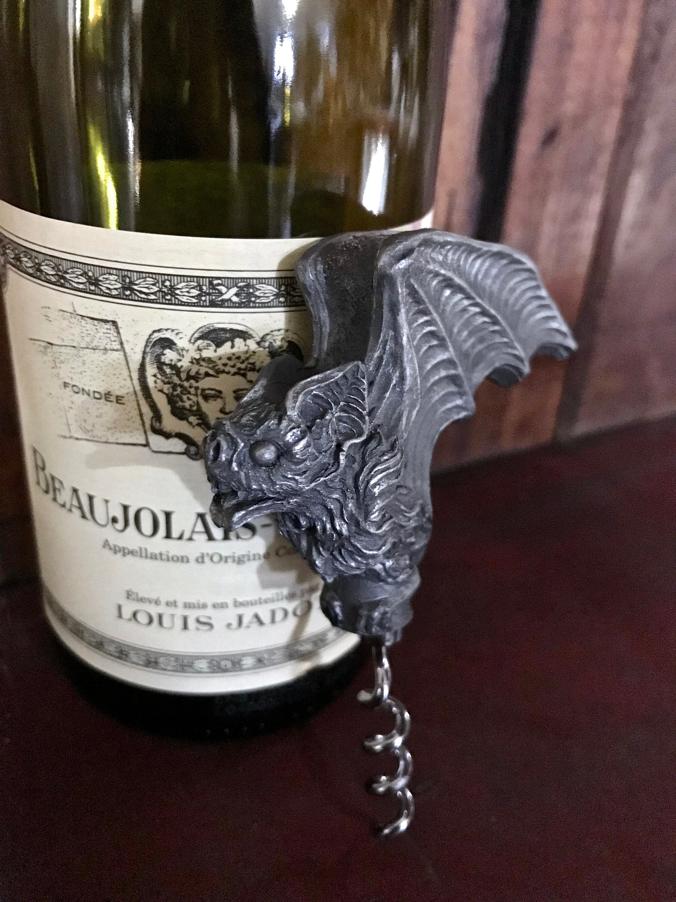 Vampire Bat Corkscrew, Hand Painted Resin | Gothic Vampire Barware | Unique Bat Cork Screw |Dark Fantasy Gothic Wine and Barware Gift