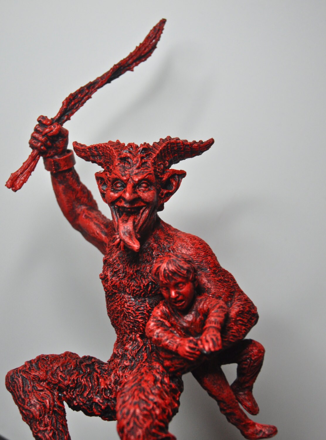 Krampus II Statue, Hand Painted Resin Red Finish | Mythical Creature Figurine | Unique Dark Christmas Demon, Gothic Folklore Decor
