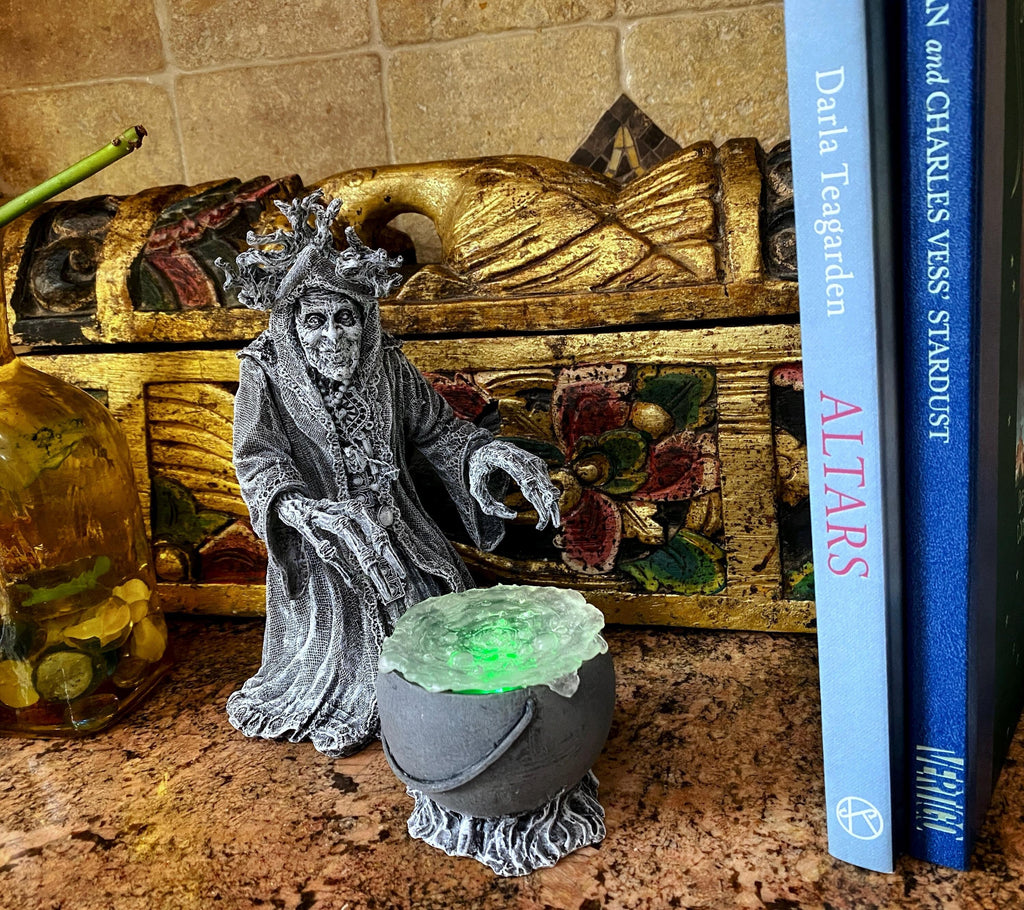 Gryla the Witch Statue, Hand Painted Resin Sculpture | Rustic Folklore Crone Figurine | Spooky Home Decor for Halloween Dark Christmas