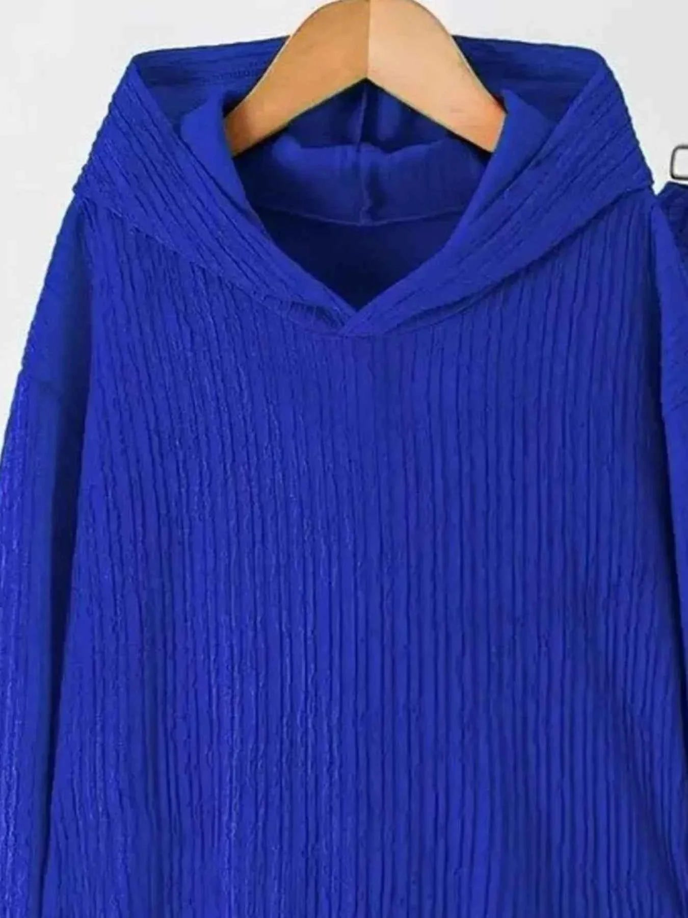Textured Long Sleeve Hoodie and Pants Set