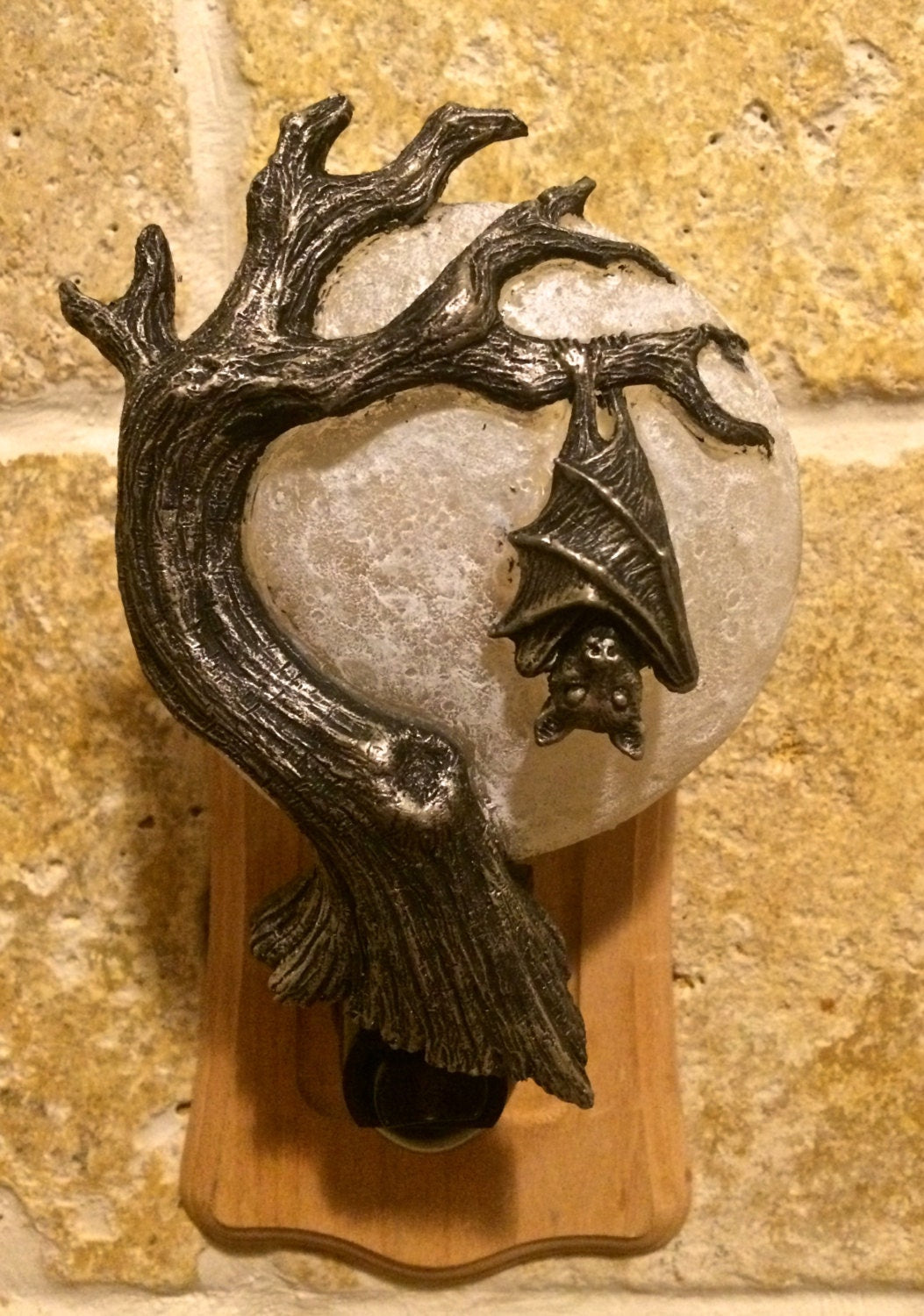 Hanging Bat Nightlight, Hand Painted Resin Sculpture