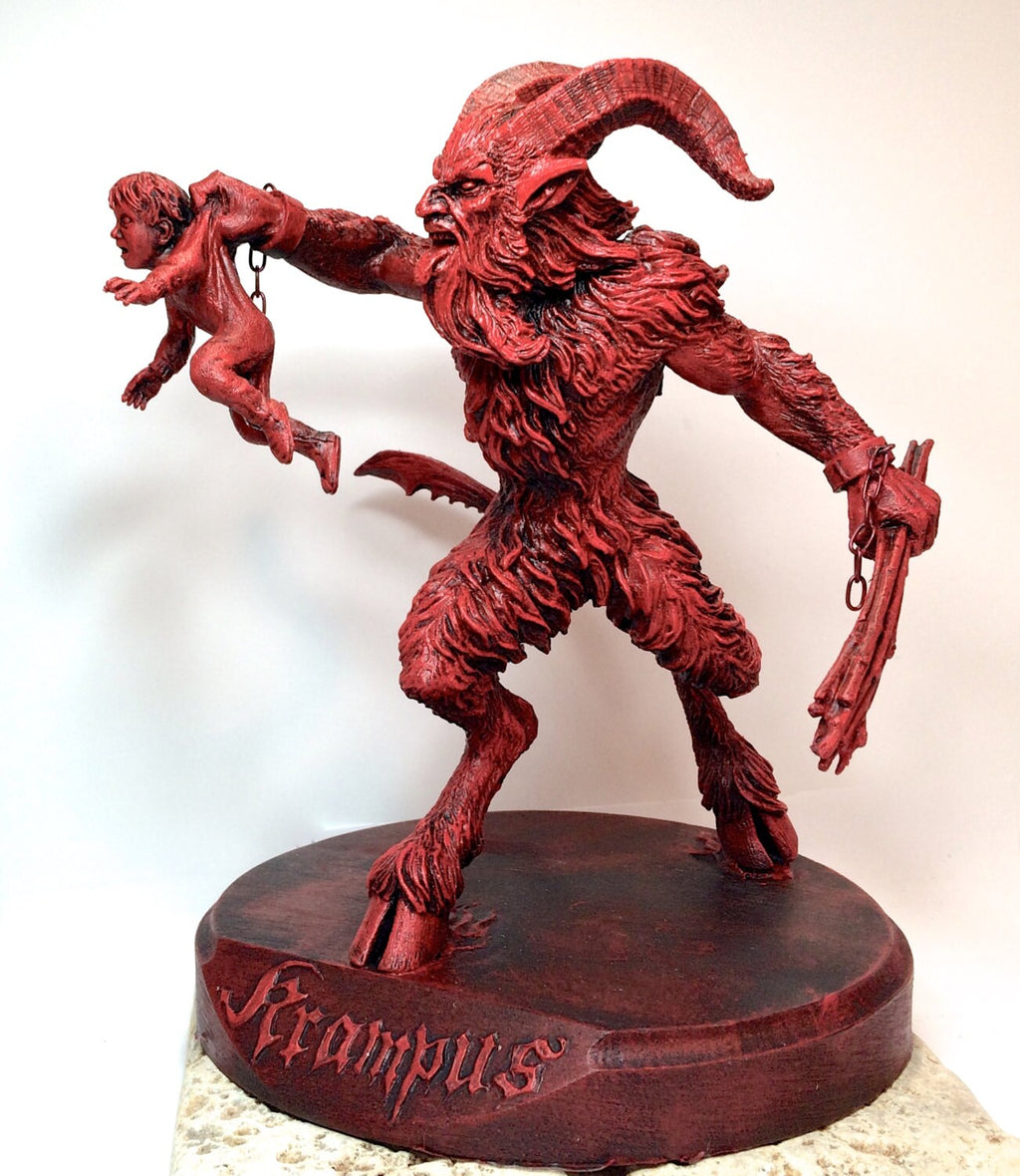 Krampus III Statue, Hand Painted Resin Sculpture, Red Finish |Mythical Creature Figurine |Unique Dark Christmas Demon, Gothic Folklore Decor
