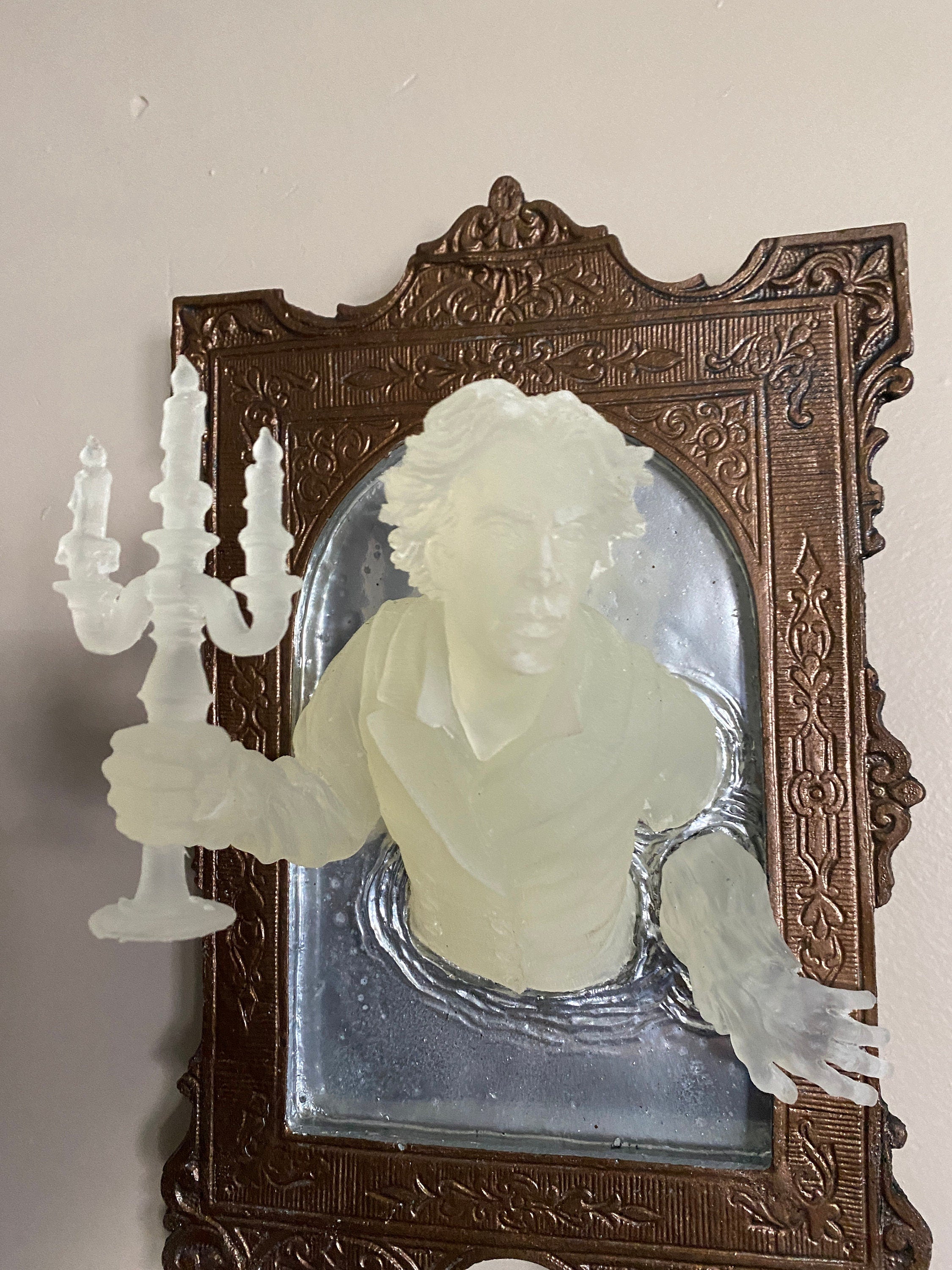 Gentleman Ghost in the Mirror Wall Plaque, Large Version, Glow in the Dark | Victorian Gothic Wall Art | for Halloween and Spooky Home Decor