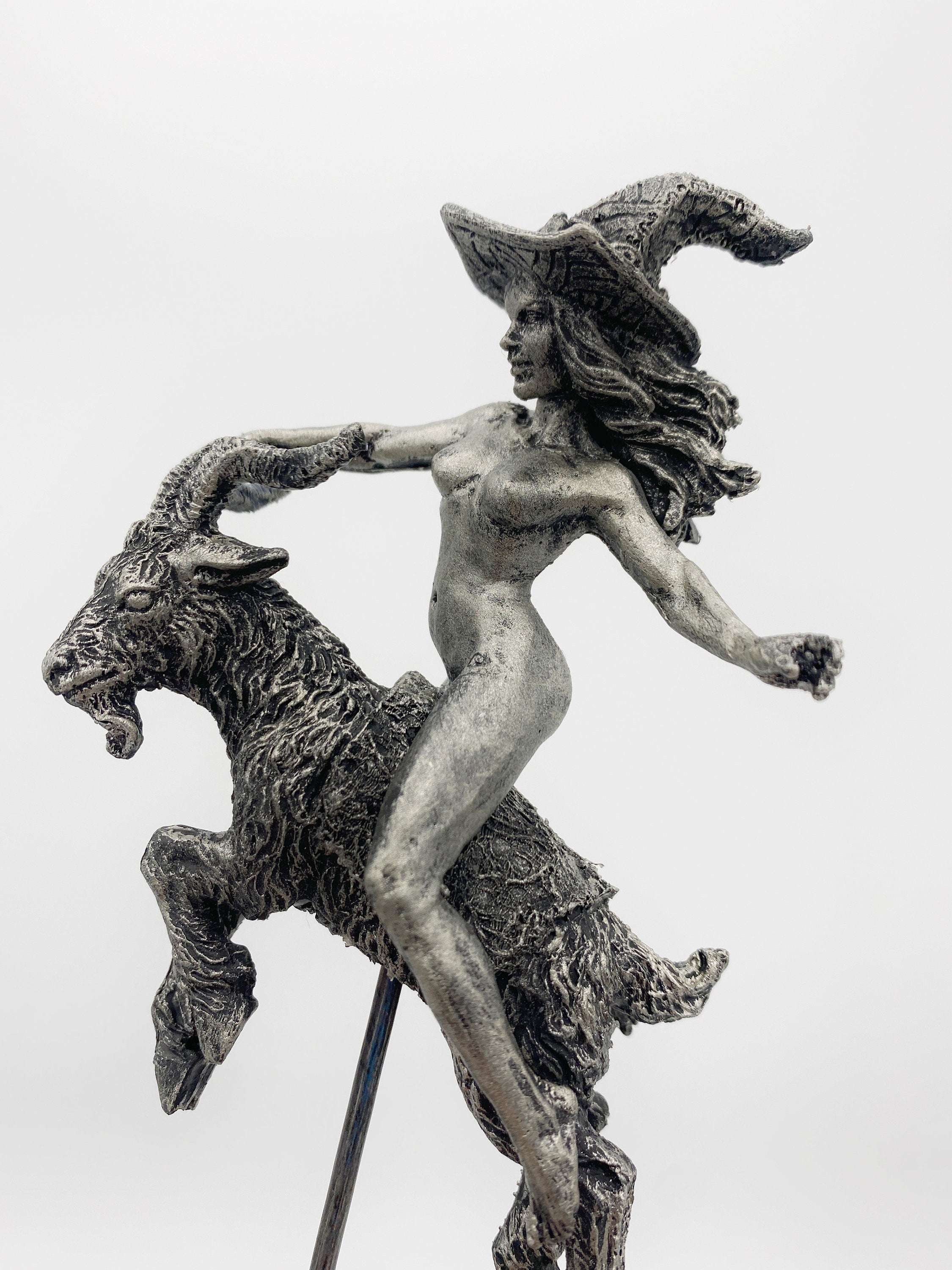 Witch’s Sabbath: Goat Rider Statue, Hand Painted Resin Sculpture | Pagan Folklore Witchcraft Figurine | Witchy Art for Gothic Home Decor