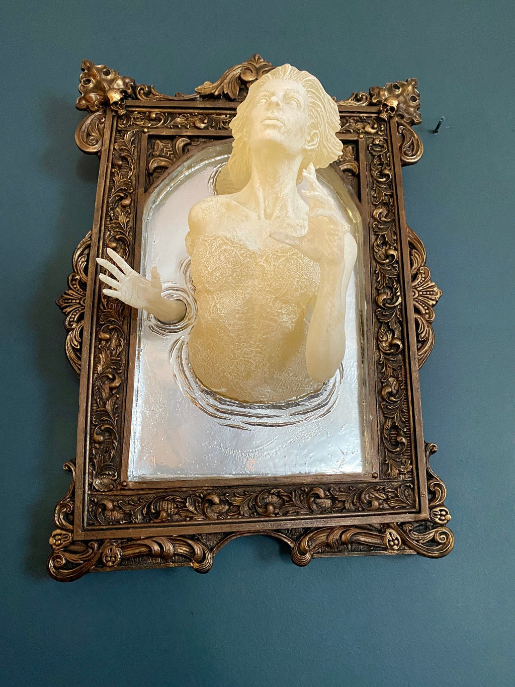 Ghost in the Mirror Wall Plaque, Glow in the Dark, XL Version | Victorian Gothic Haunted Wall Art | Gift for Halloween and Spooky Home Decor