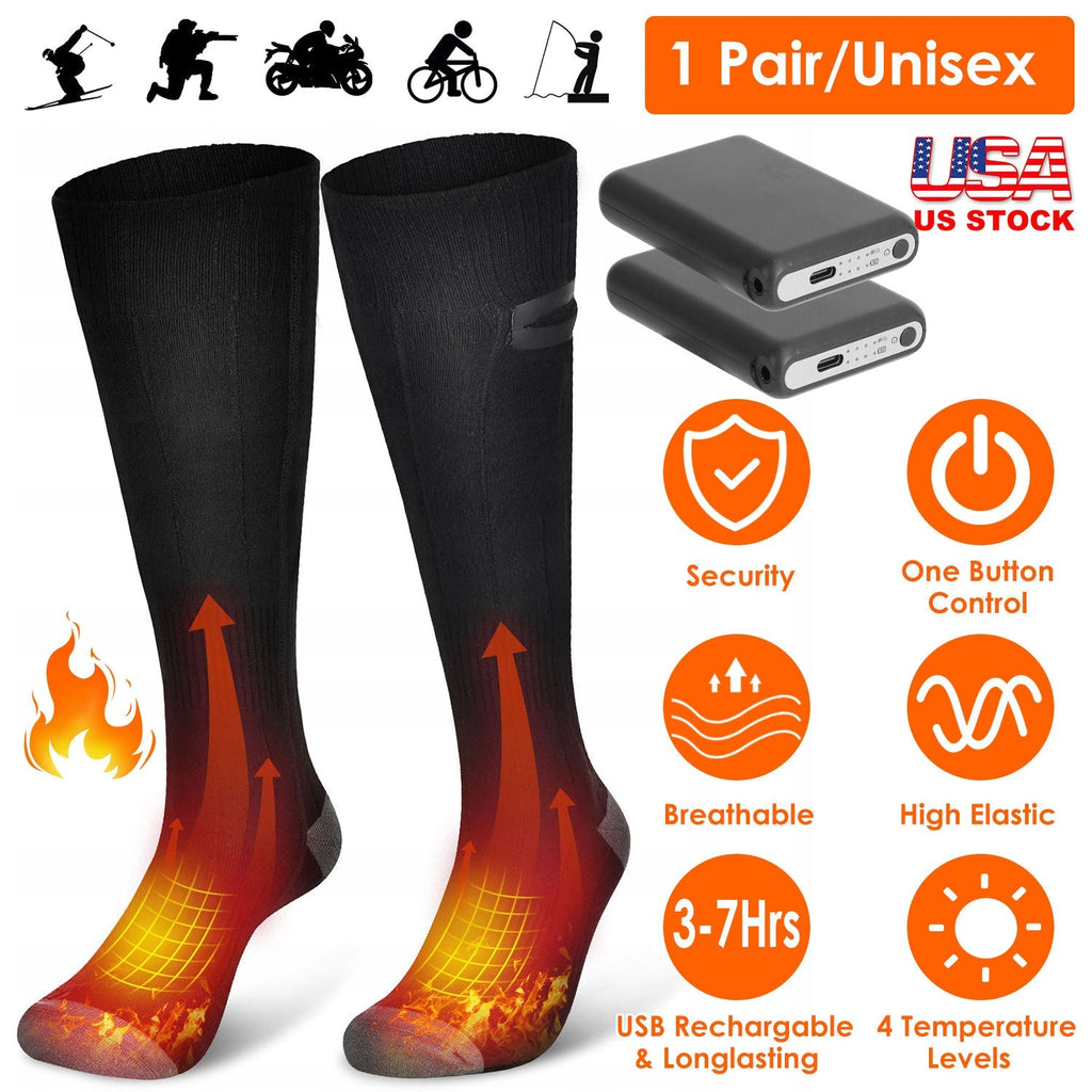 Electric Heated Socks for Men Women Battery Powered Heated Socks Rechargeable Feet Warmer with 4 Temperature Levels Indoor Outdoor Machine Washable