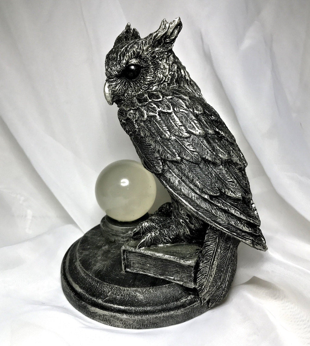 Horned Owl: Witch’s Familiar Statue, Hand Painted Resin Sculpture | Pagan Folklore Owl Figurine | Witchy Art for Gothic Home Decor