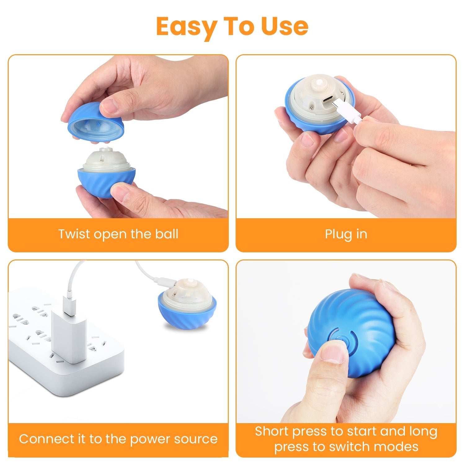 Cat Toys Ball Fast Rolling in Pouch Rechargeable Motion Activated Interactive Cat Toys for Indoor Cats Hide And Seek Mouse Catching Game