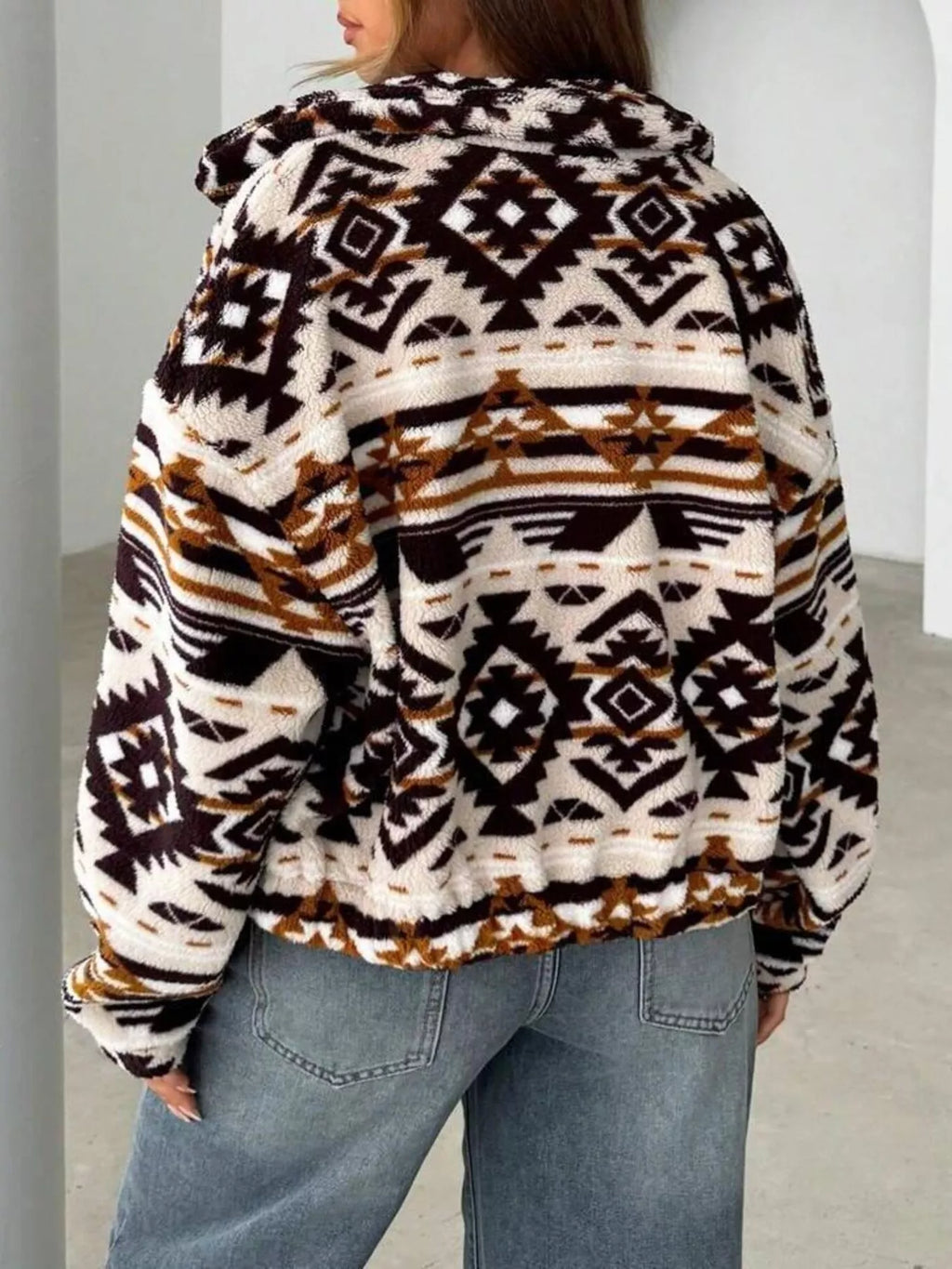 Geometric Fleece Zip-Up Jacket
