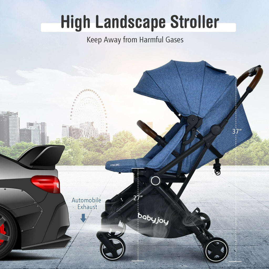 2-in-1 Convertible Aluminum Baby Stroller with Adjustable Canopy-Blue