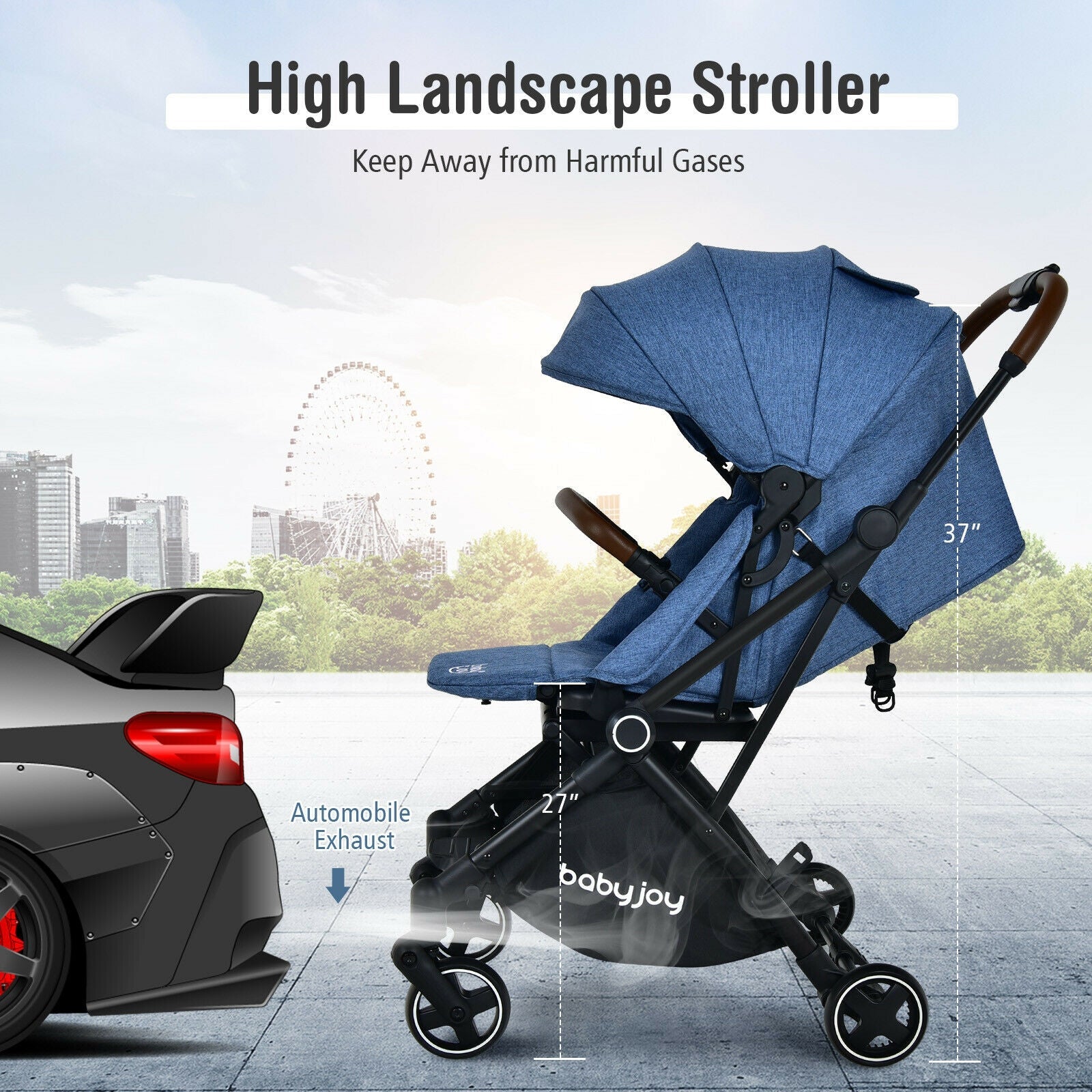 2-in-1 Convertible Aluminum Baby Stroller with Adjustable Canopy-Blue