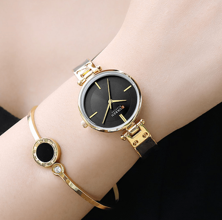 Womens Elegant Stainless Steel Watch With Ceramic Bracelet In Shimmering Marble Colors
