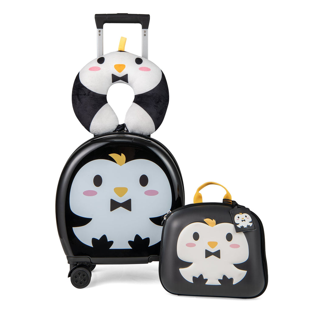 Kids Luggage Set with 14 Inches Carry-on Hardside Spinner Toddler Luggage and 10 Inches Backpack-Black