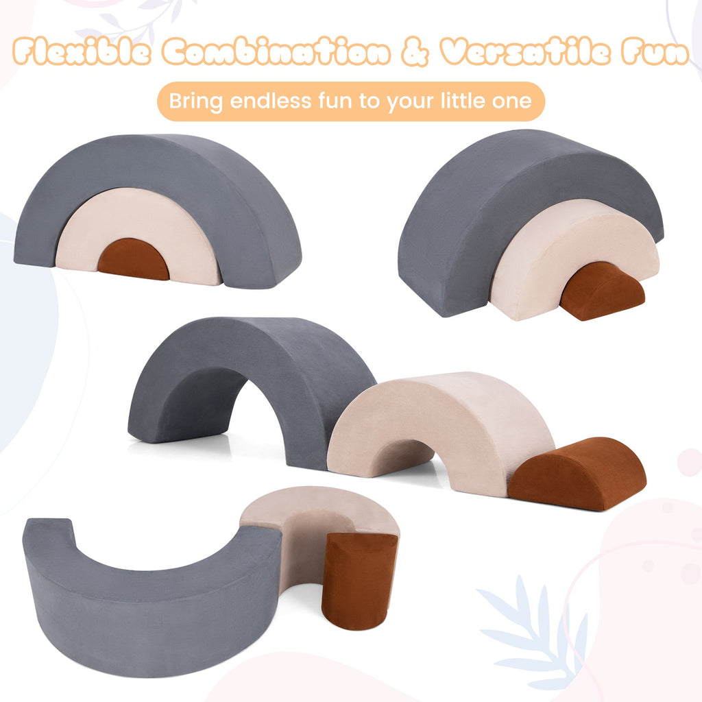 3 Piece Toddlers Climbing Toys Indoor Soft Play Equipment Playset-Grey