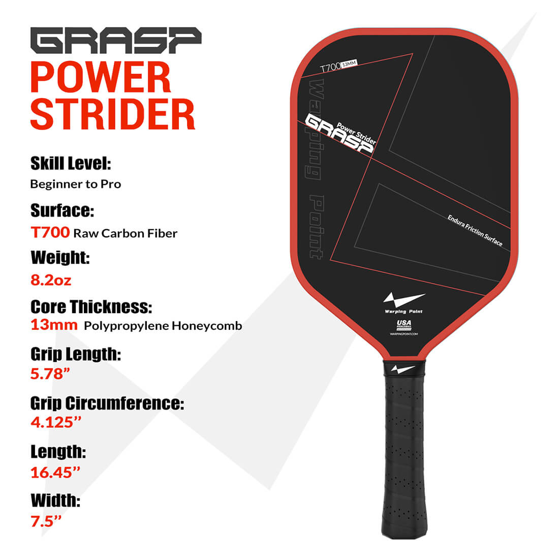 Grasp Pickleball Paddle - 13mm