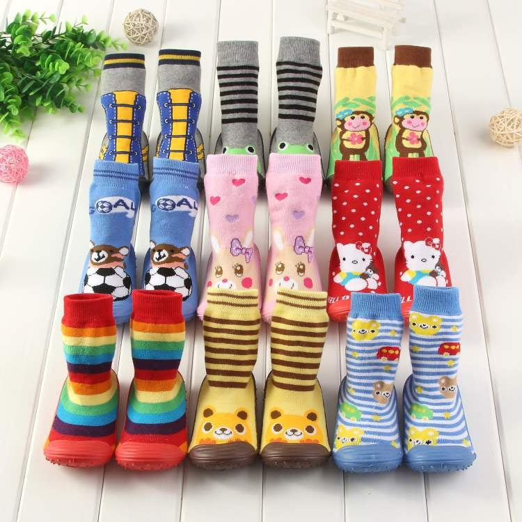 Newborn Baby Boys/Girls Socks With Anti-Slip Soft Rubber Soled Outdoor Foot Socks Animal Carton Floor Booties Socks For Kids