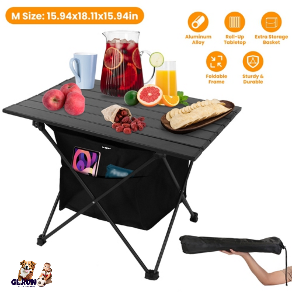 Foldable Camping Table With Storage Basket Rustproof Portable Aluminum Alloy Roll-Up Camping Table With Carrying Bag For Camping Hiking BBQ Picnic Fis