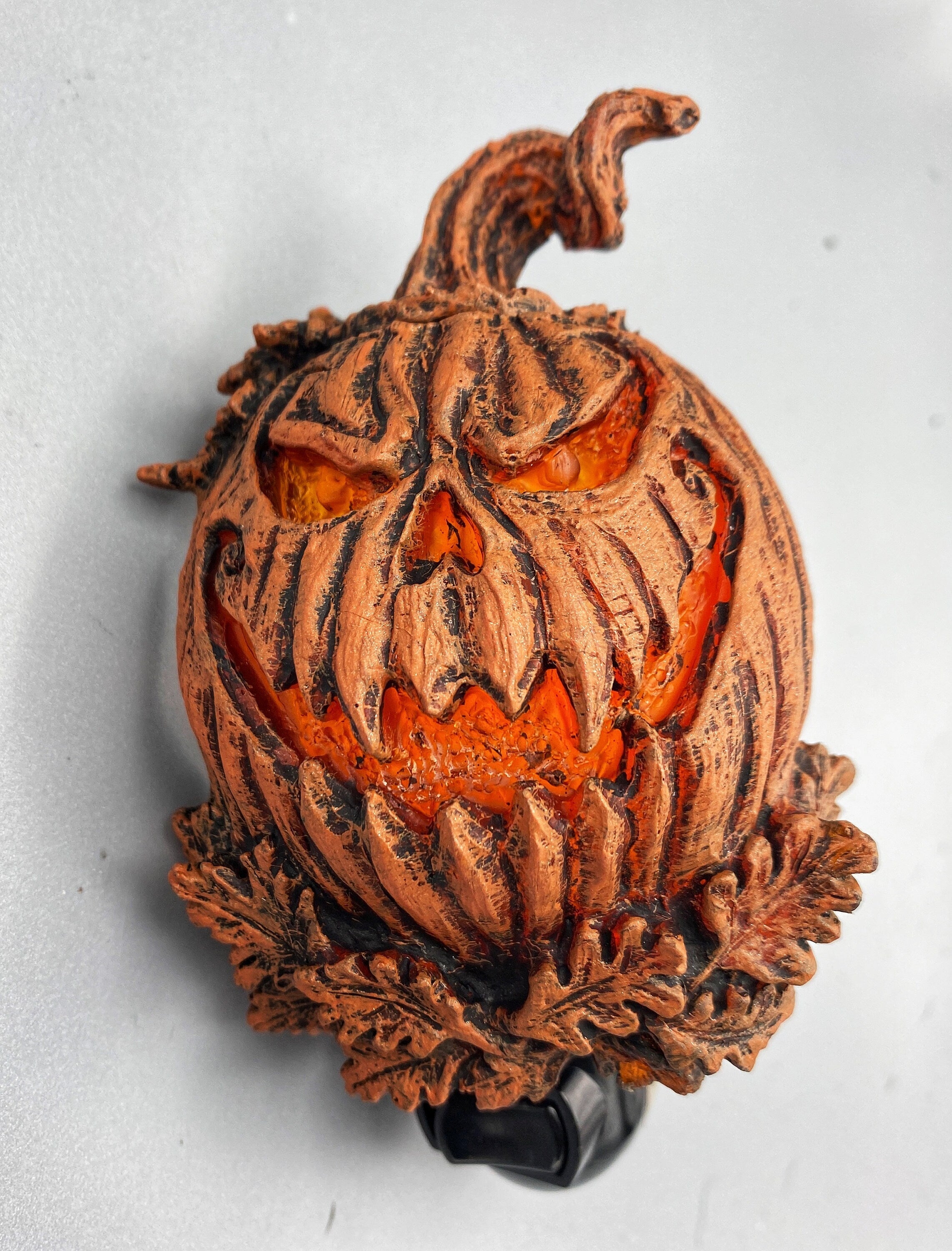 Jack O' Lantern Nightlight, Hand Painted Resin Sculpture | Halloween Gothic Night Light |  Pumpkin Lighting for Gothic Fantasy Home Decor