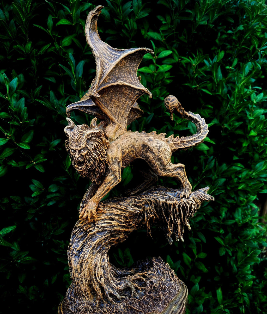 Manticore Statue, Hand Painted Resin Sculpture | Mythical Creature Figurine | Unique Legendary Manticore Monster Figurine. Fantasy Art Gift