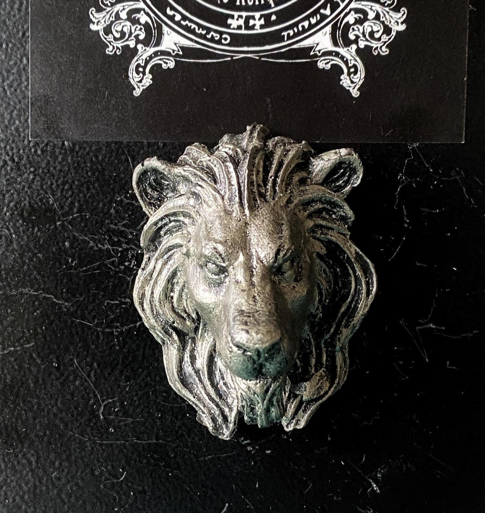 Lion's Head Magnet, Hand Painted Resin Sculpture | Mythic Fantasy Decor | Lion Magnet for Fantasy and Gothic Decor