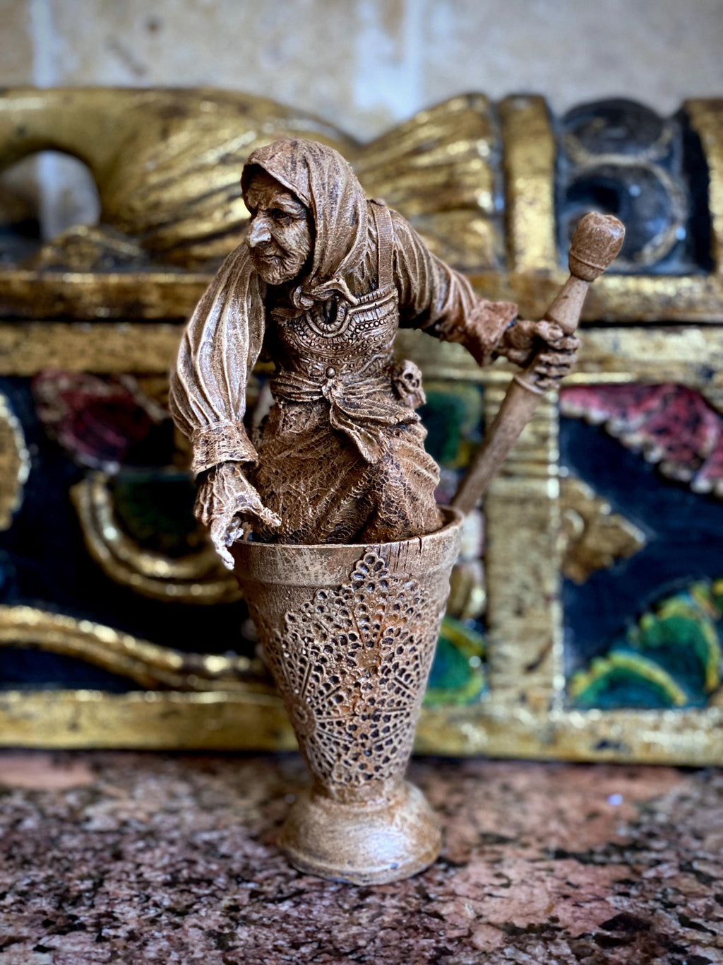 Baba Yaga, the Russian Witch Statue, Hand Painted Resin Sculpture | Slavic Folklore Crone Figurine |  Baba Yaga Art for Gothic Home Decor