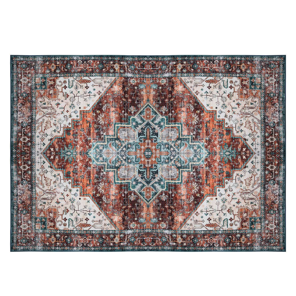 6x9FT VintageÊArea Rug Modern Non Slip Carpet Boho Low Pile Soft Rug Waterproof Machine Washable Rug for Living Room BedroomÊKitchen Dining Room Under