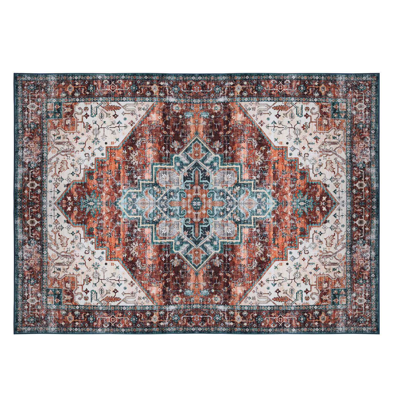 6x9FT VintageÊArea Rug Modern Non Slip Carpet Boho Low Pile Soft Rug Waterproof Machine Washable Rug for Living Room BedroomÊKitchen Dining Room Under