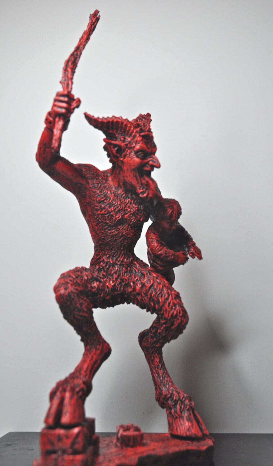 Krampus II Statue, Hand Painted Resin Red Finish | Mythical Creature Figurine | Unique Dark Christmas Demon, Gothic Folklore Decor