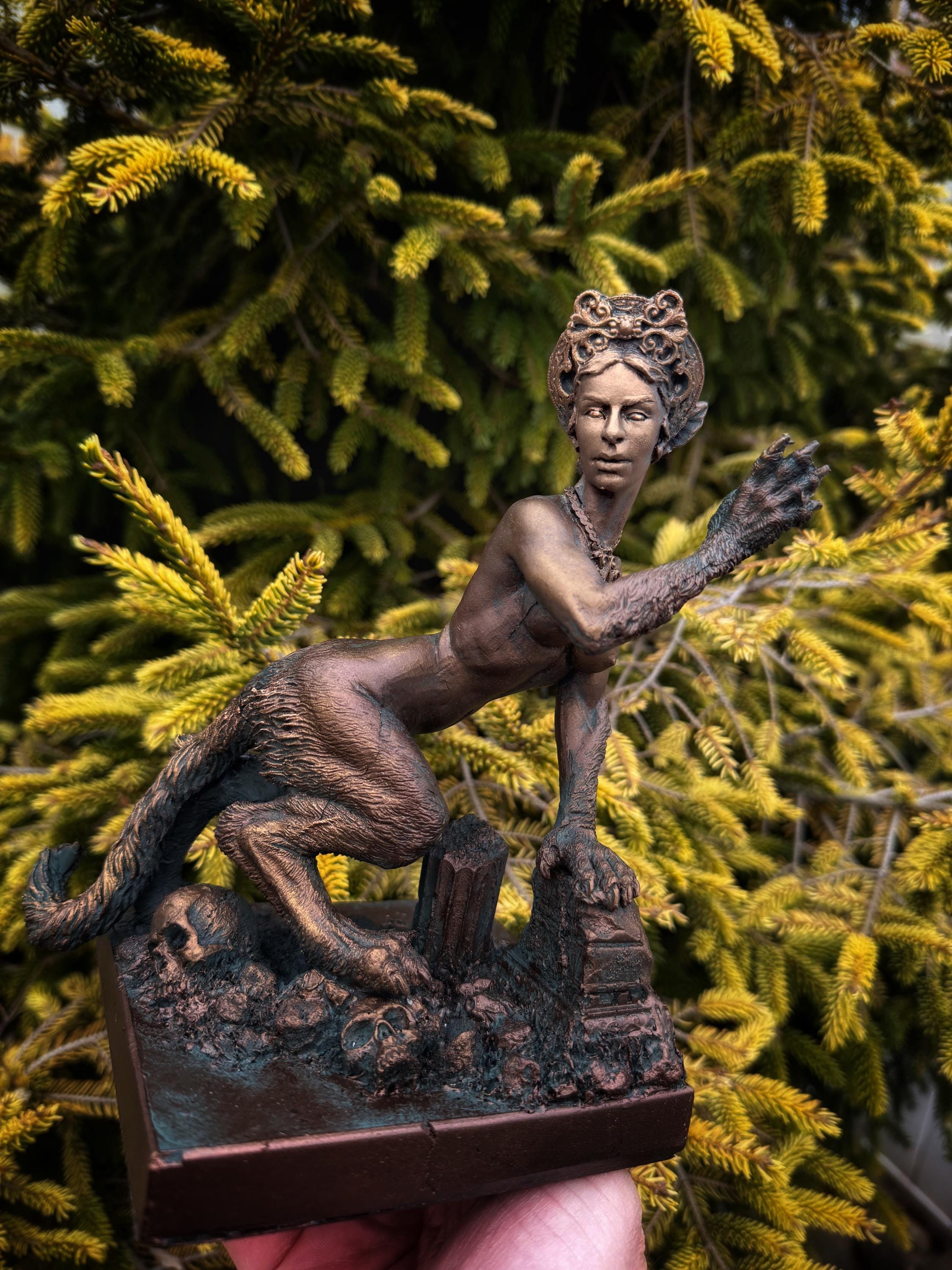 Sphinx Statue, Hand Painted Resin Sculpture | Mythical Creature Figurine |  Legendary Sphinx Goddess Altar Statue for Fantasy Art Decor