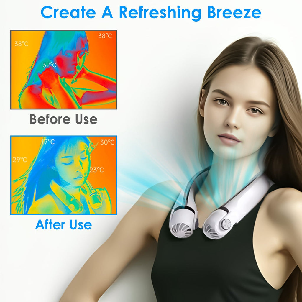 Portable Neck Hanging Fan Hands-free Cooling Personal Fan with 3 Speeds 360¼Air Flow Adjustable Neck Width for Home Office Travel Dormitory