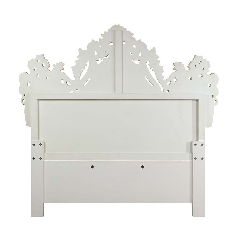 Adara - Eastern King Bed - Pearl White Synthetic Leather & Antique White