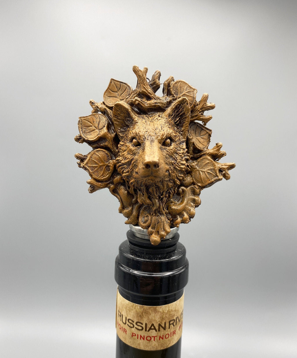 Black Forest Wolf Winestopper, Hand Sculpted Resin, Mythic Fantasy Art Barware | Gothic Wolf Bottle Stopper | Fantasy Wine and Barware Gift