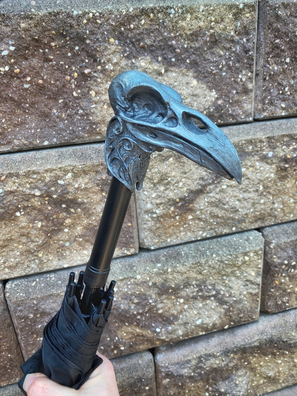Raven Skull Umbrella, Hand Sculpted Resin | Dark Victorian Gothic Umbrella | Fantasy Cosplay | Raven Crow Skull Umbrella, Gothic Accessory