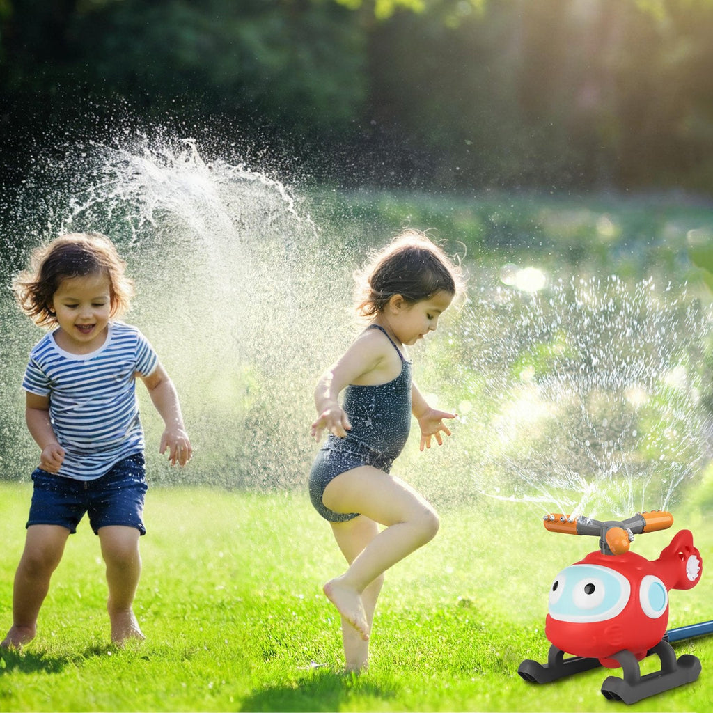 2 In 1 Water Sprinkler Baseball Helicopter Toy for Kids 360¡Rotating Water Tee Ball Set for Backyard Lawn Pool Party Outdoor Summer Game for 3+ Years