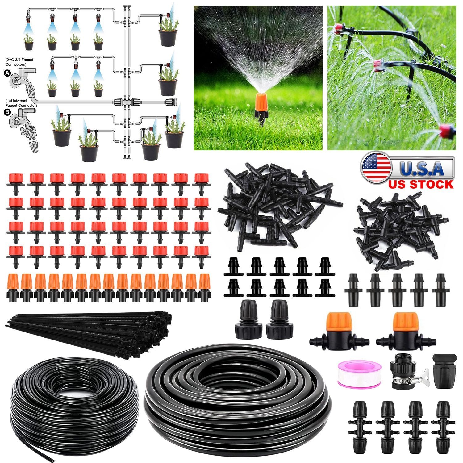 Drip Irrigation Kit Automatic Garden Irrigation System Misting Plant Watering Drip Kit for Garden Greenhouse Flower Bed Patio Lawn