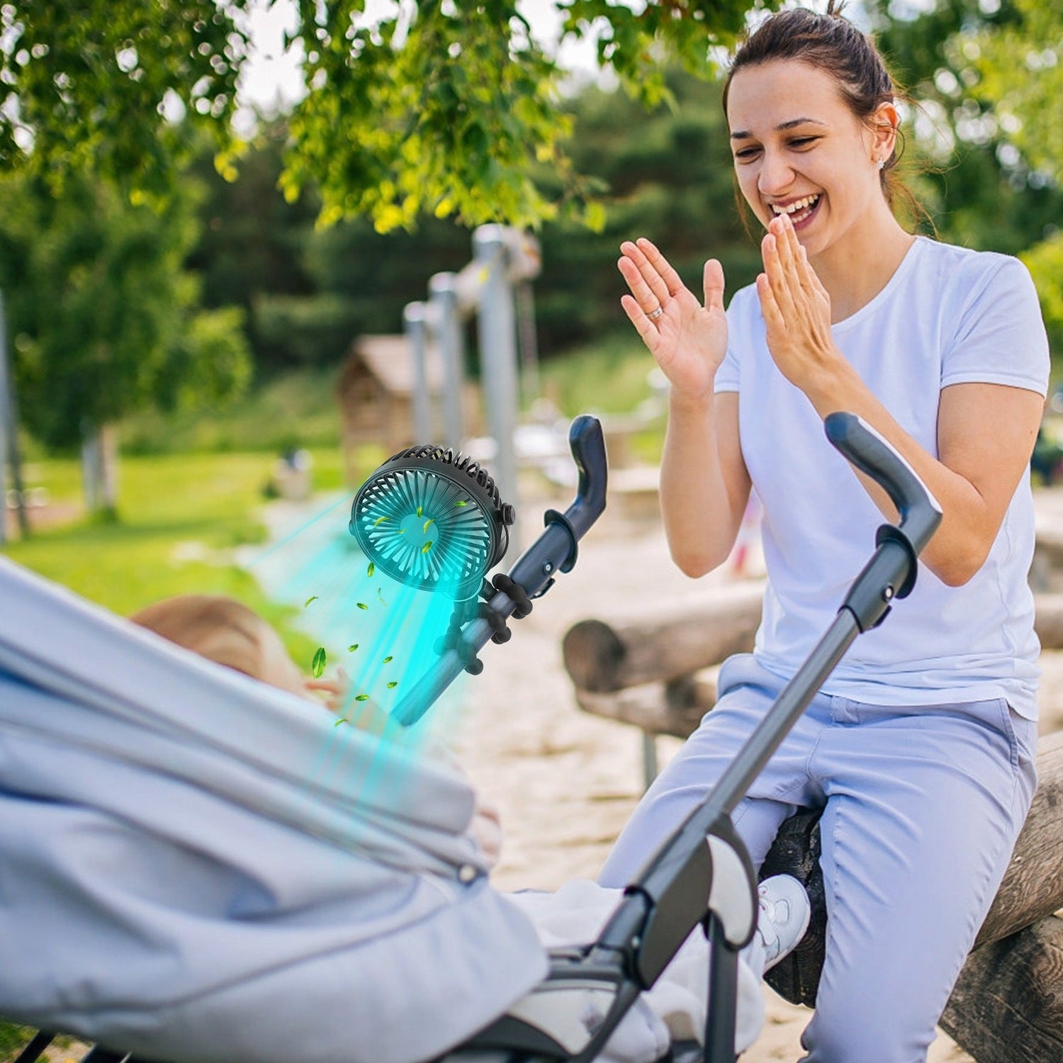 Portable Baby Stroller Fan Rechargeable Handheld Fan with Flexible Tripod Clip On Desktop Hanging Fan 3 Gear Speed 360¡ Tilt Head