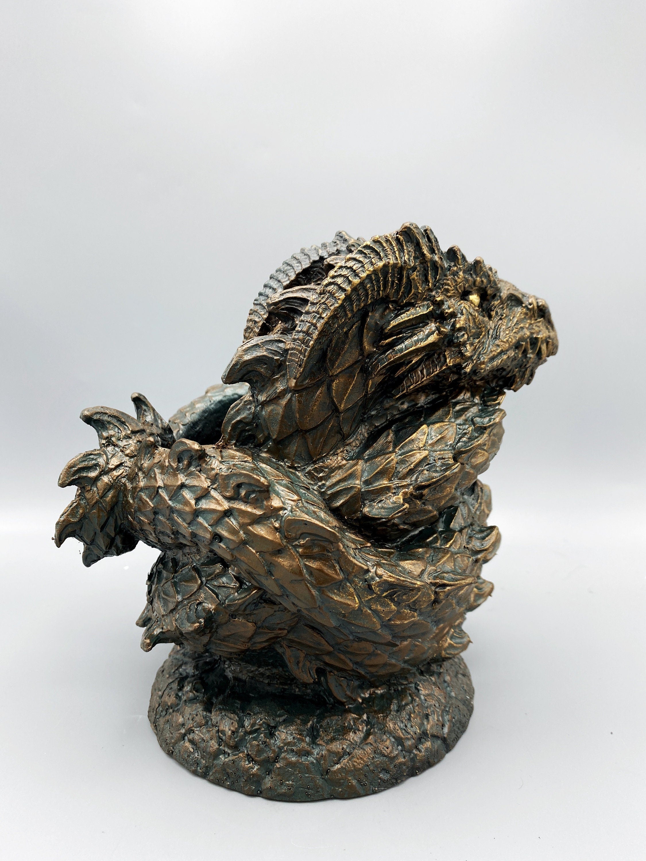 Coiled Dragon Planter, Large Version |  Unique Mythic Creature Home Decor | Resin Sculpture Snake Vase, Fantasy Art and Gothic Home Decor