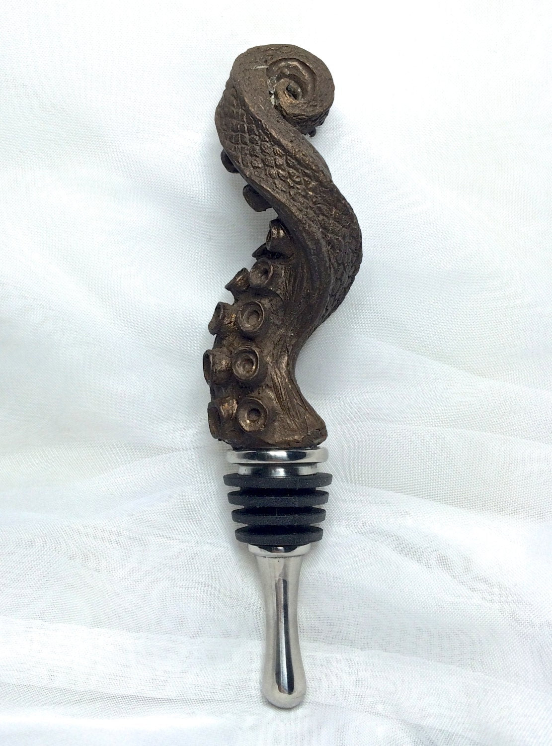 Kraken Tentacle Winestopper, Hand Painted Resin | Gothic Nautical Barware | Octopus Tentacle Bottle Stopper, Gothic Wine and Barware Gift