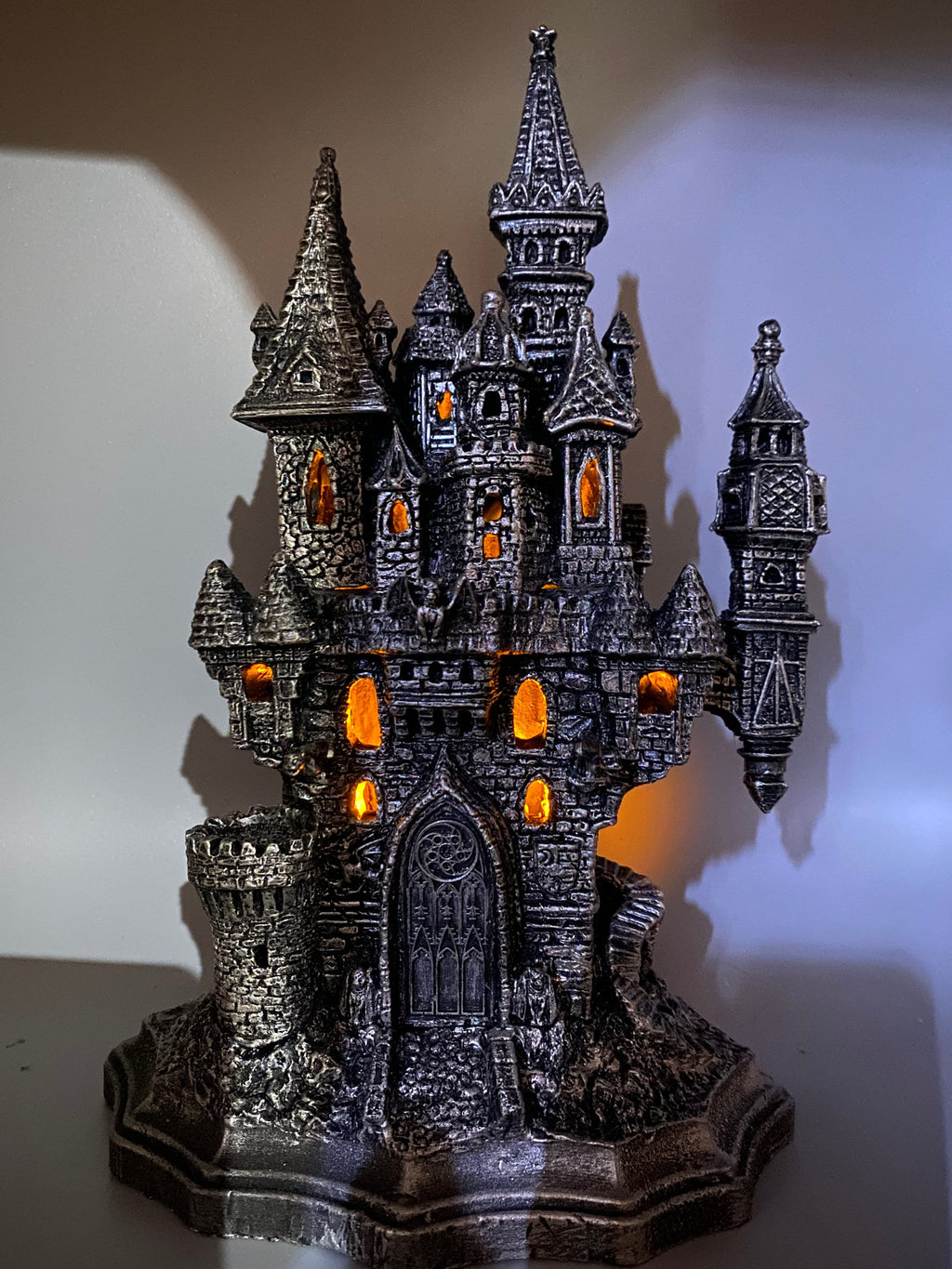 Castle Dracula, Gothic Hand Painted Resin Sculpture with LED Tea Light |Vampire Lair Gothic Statue |Gift for Gamers and Spooky Home Decor