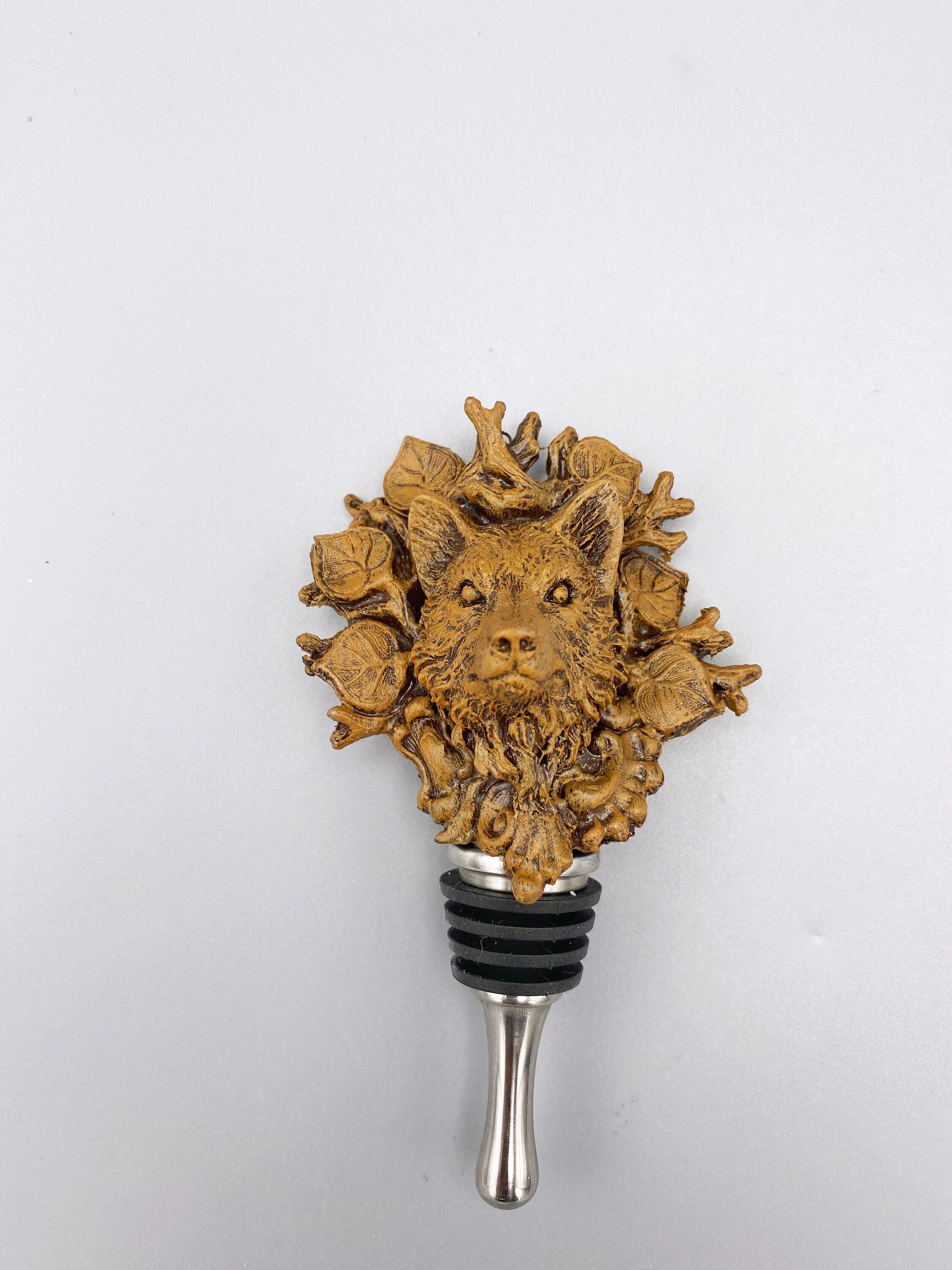 Black Forest Wolf Winestopper, Hand Sculpted Resin, Mythic Fantasy Art Barware | Gothic Wolf Bottle Stopper | Fantasy Wine and Barware Gift
