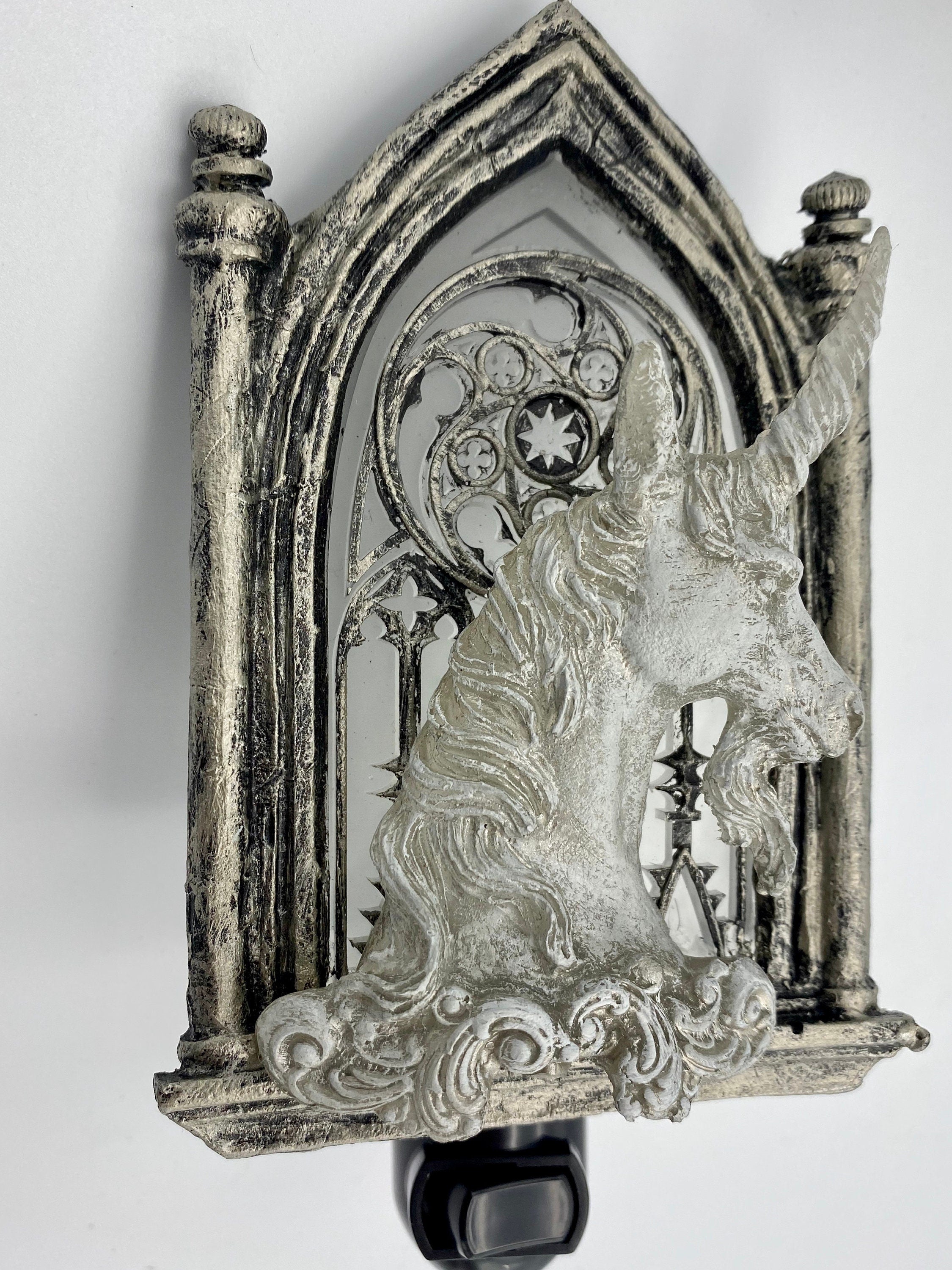 Unicorn and Gothic Cathedral Window Nightlight | Medieval Gothic Night Light |  Unicorn Lighting for Gothic Fantasy Home Decor