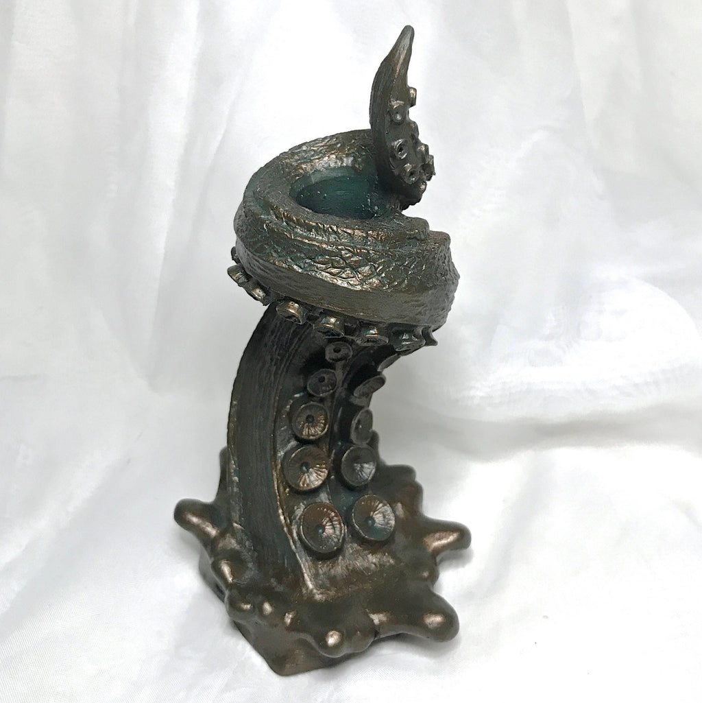 Tentacle Candlestick Holder, 6" Version, Resin Sculpture | Octopus Lovecraftian Tentacle Candle for Nautical Gift and Gothic Home Decor