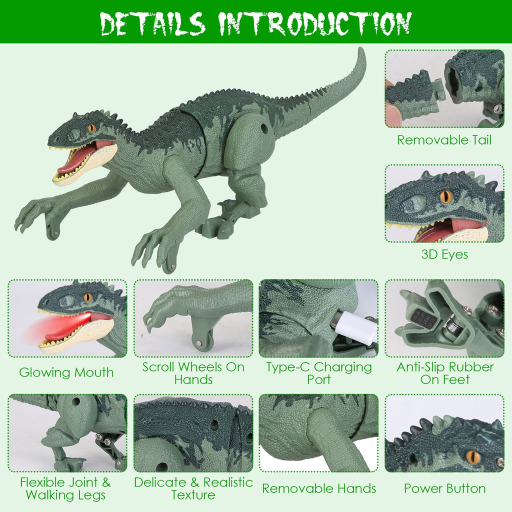 Remote Control Dinosaur Toys Jurassic Realistic RC Dinosaur Rechargeable T-Rex Walking Robot with 3D Eye Roaring Sounds Red Light Remote Control for 3